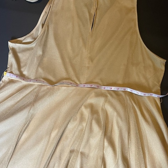 Torrid Gold Midi Dress size 26, Glitter Lurex Surplice Tiered Dress - Picture 6 of 10